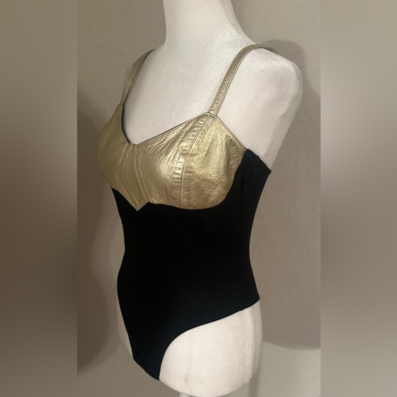 Vintage Cache Gold leather and black lycra body suit - Picture 4 of 6